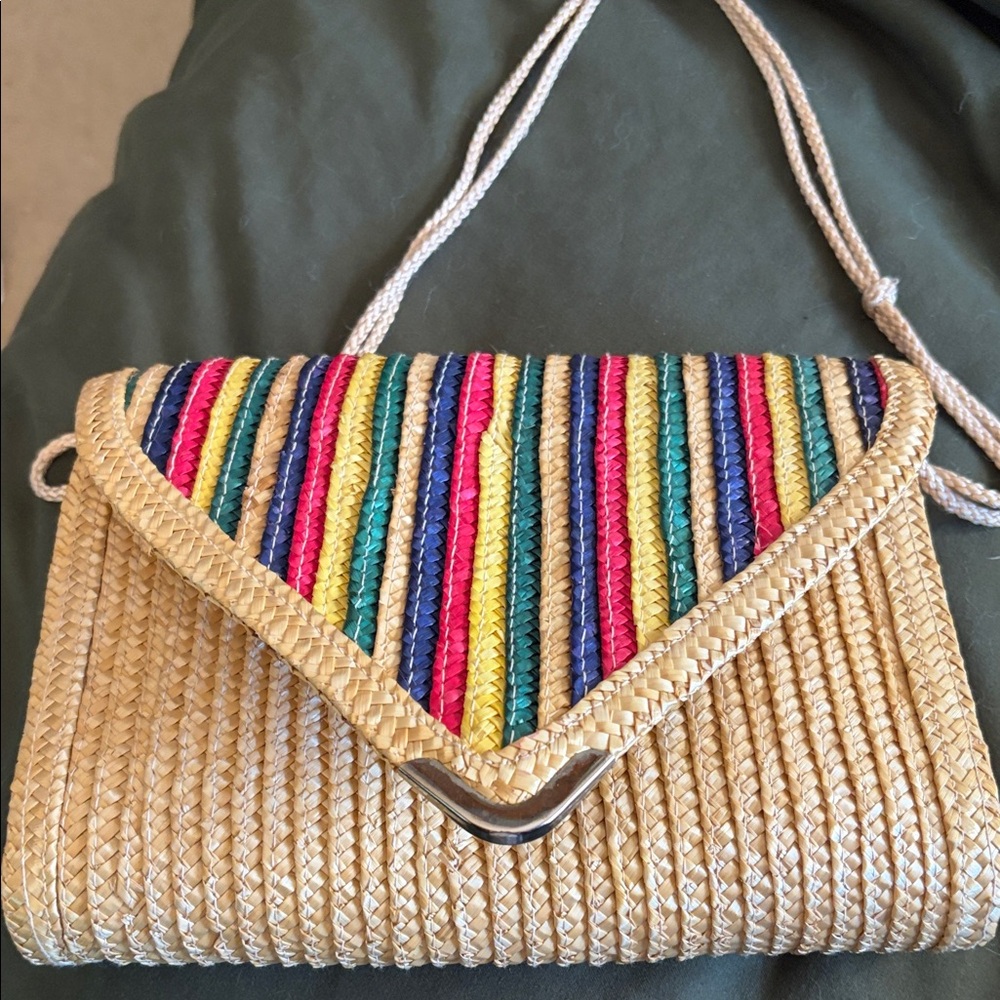 Colorful Straw Clutch with Wristlet